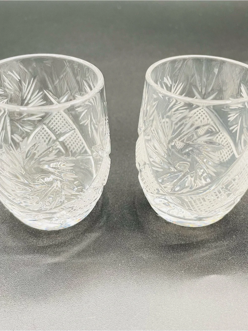 Neman Style  Hand Cut  Crystal Barrel Shaped  1.7 oz Shot Glasses  Set of 2